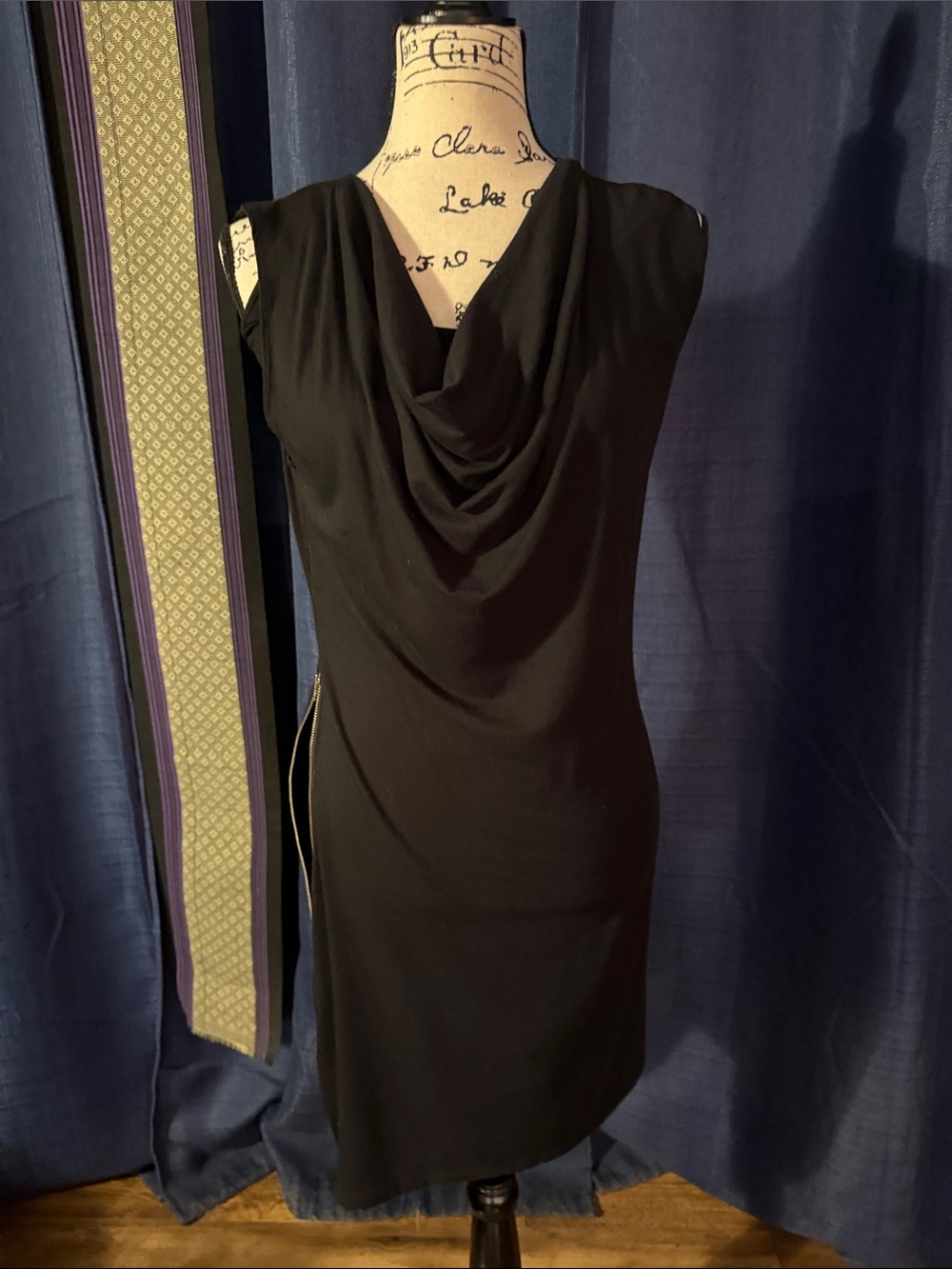 Black Drape Front Sheath Dress